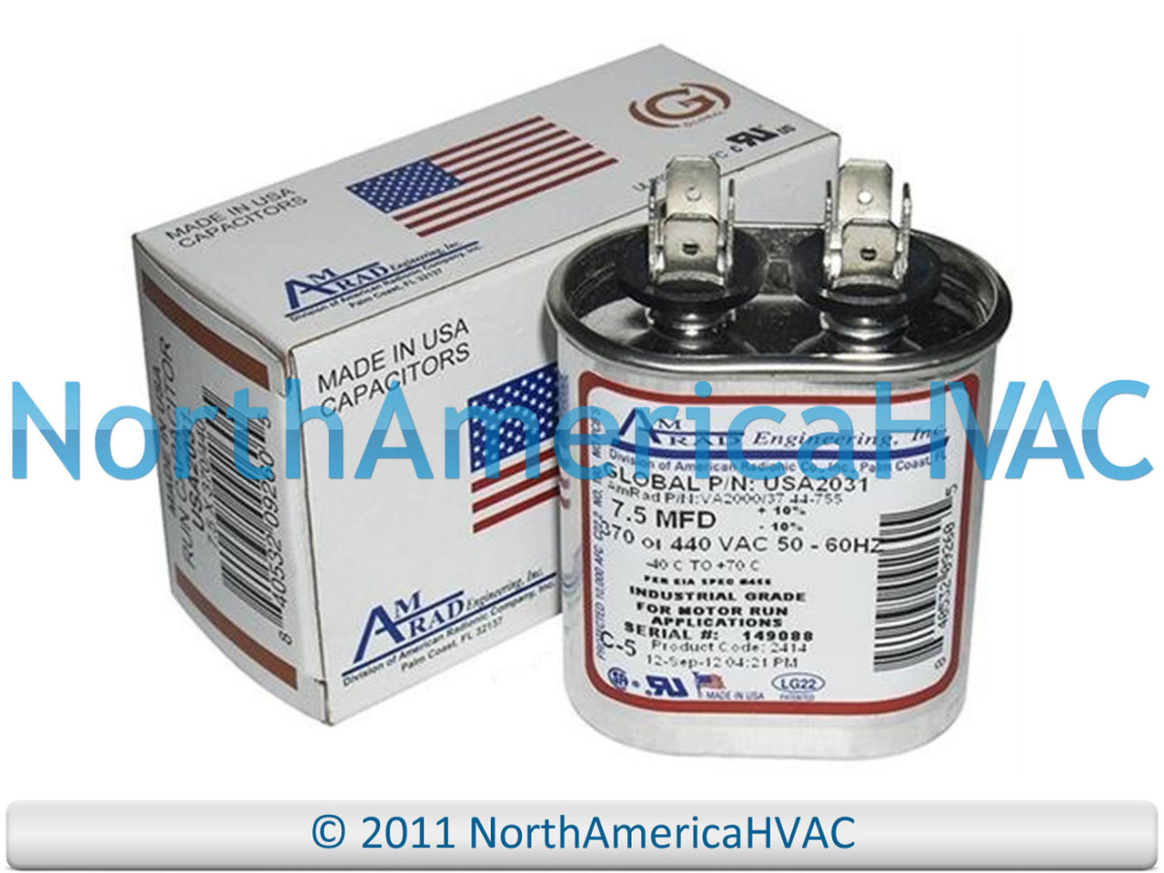 Amrad Run Capacitor 50+3 UF 370/440V - OEM Replacement For USA2237A, Made In USA